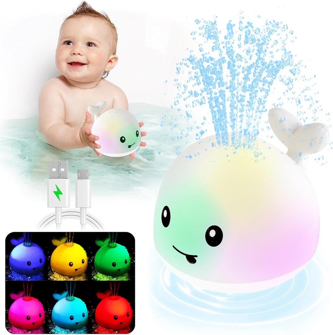 ANGGIKO Baby Bath Toys, Toddler Bath Toys for Kids Ages 1-3, Valentines Day Gifts for Babies, 1 2 3 Year Boy Girl Gifts Baby Toy 6-12-18 Months Light Up Whale Bath Toy Sprinkler Bathtub Pool Water Toy