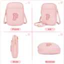 Toddler Purse Initial Crossbody Bags for Girls 3 Pockets PU Leather Cross Body Bag Crossbody Purse Handbag Personalized Preppy Teen Girl Gifts Trendy Stuff (Light Pink P)