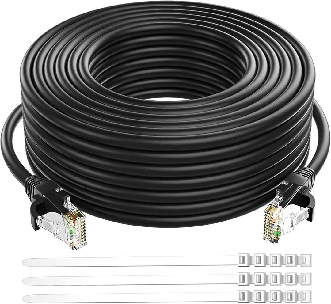 Adoreen Cat 6 Ethernet Cable 150 Ft-Black, Outdoor & Indoor Snagless Long Round RJ45 Network Cable, POE, Soft Flexible Gbps Internet LAN Computer Patch Cord for Router Modem Switch Fast Gaming+ Ties