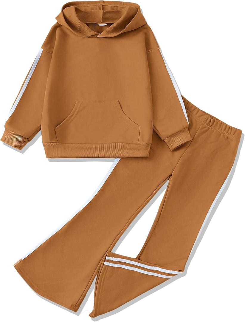 Mikrdoo Teenager Clothes Long Sleeve Hoodies Sweatshirts Teen Clothes Sweatpants Junior 2 Piece Outfits Sweatsuit Set (11-12 Years, 1-brown)