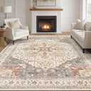 Tortania Area Rug Living Room Rugs - 9x12 Washable Boho Rug Vintage Oriental Distressed Farmhouse Large Thin Indoor Carpet for Living Room Bedroom Under Dining Table Home Office - Orange Multi