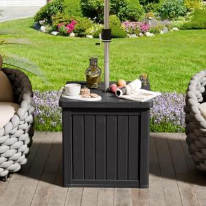 Outdoor Patio Umbrella Base, Planter Box, 3-in-1 Heavy Duty Patio Umbrella Stand Table with Hole, 48L Fillable Square Planter Umbrella Holder for Garden, Deck & Outdoor Coffee Table, Black