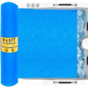 8x8FT Hot Tub Thermal Blanket - 16 Mil Hot Tub Bubble Cover, Thermal Solar Blanket for Insulating Square Inflatable Spas, Hot Tub Pools(244x244cm)