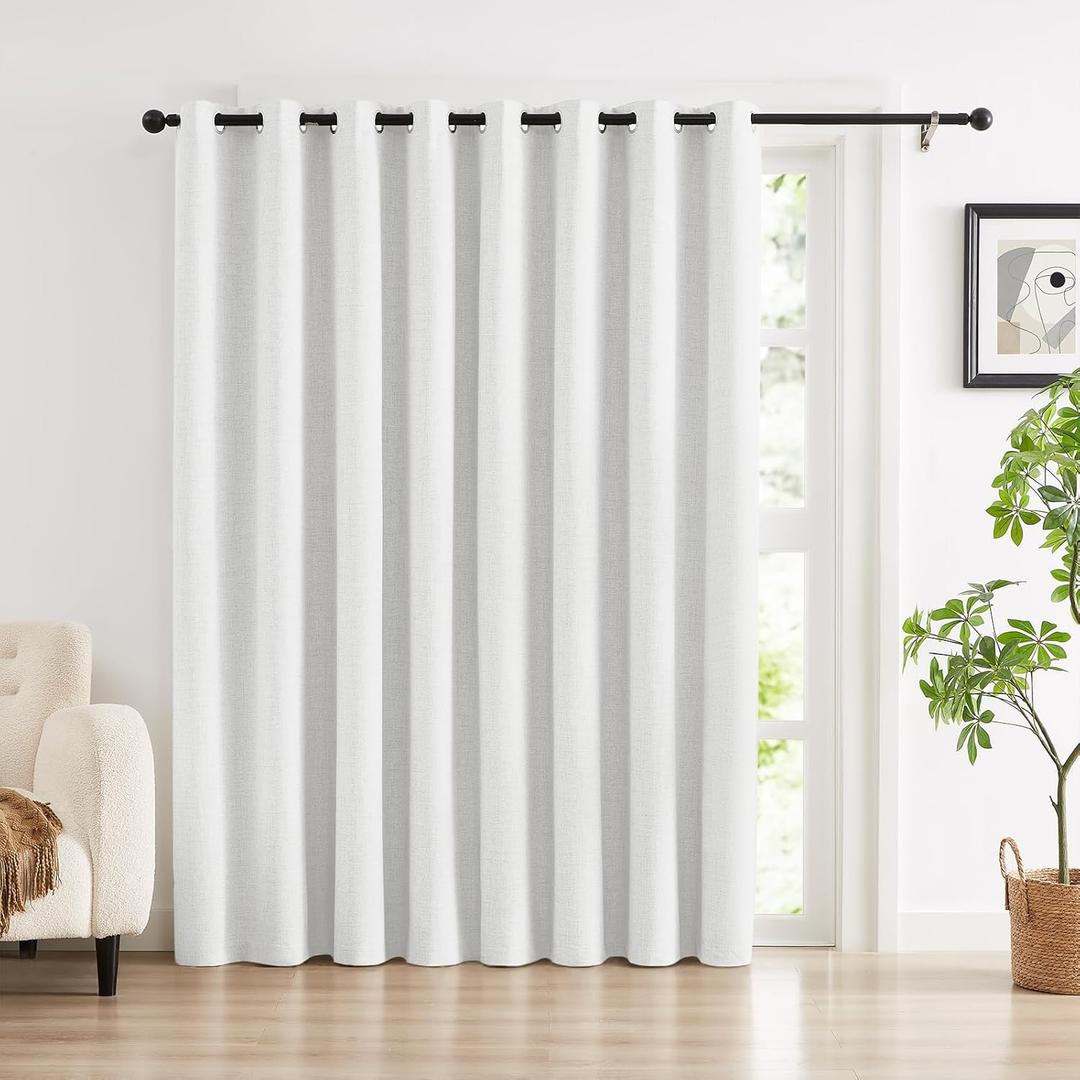 100% Blackout Linen Curtains for Bedroom,White Black Out Curtain 84 Inch Long 1 Panel Extra Wide Grommet Room Darkening Farmhouse Window Curtains for Living Room, Long Drapes,100" W x 84" L