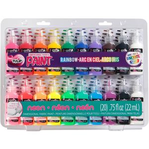 Tulip Puff Paint 20-Color Party Pack, Multi-Surface, Premium Quality, Nontoxic & Waterproof Craft Paint, Permanent on Fabric, Rainbow