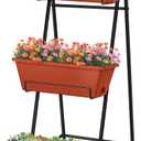 Vertical Raised Garden Bed Outdoor 3 Tiered Garden Planters Standing Elevated Planter Box with Drainage Holes for Plants Herbs Flowers Vegetables Brick Red