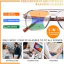 JO Progressive Multifocus Reading Glasses Men Women - No Line Progressive Reader Half-Rim for Mid-Near, 2Pcs