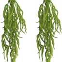 2 Pack 32 Artificial Hanging Plants Faux String of Pearls Plant Fake Green Amaranthus Flower Wall Hanging Lover Tears Wedding Home Garden Decoration