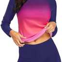 Daci Women Two Piece Rash Guard Long Sleeve Swimsuits UV UPF 50+ Swim Shirt Bathing Suit with Boyshort Bottom XL