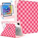 Uppuppy for iPad Air 11 inch Case, Air 5th/4th Generation 10.9, Pro 11'' Case Women Girls for Apple Pencil Holder Cute Checkered Rotating Folio Cover for iPad Air 11 2024 (M2), 10.9 2022 2020, Pro 11 (6-Red Plaid)