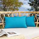 Kevin Textile Outdoor Waterproof Lumbar Pillow Covers 14x24 Inch Pack of 2 Checkered Decorative Rectangle Cushion Throw Pillowcases Shell for Patio Tent Garden Couch Bed Sofa Peacock Blue
