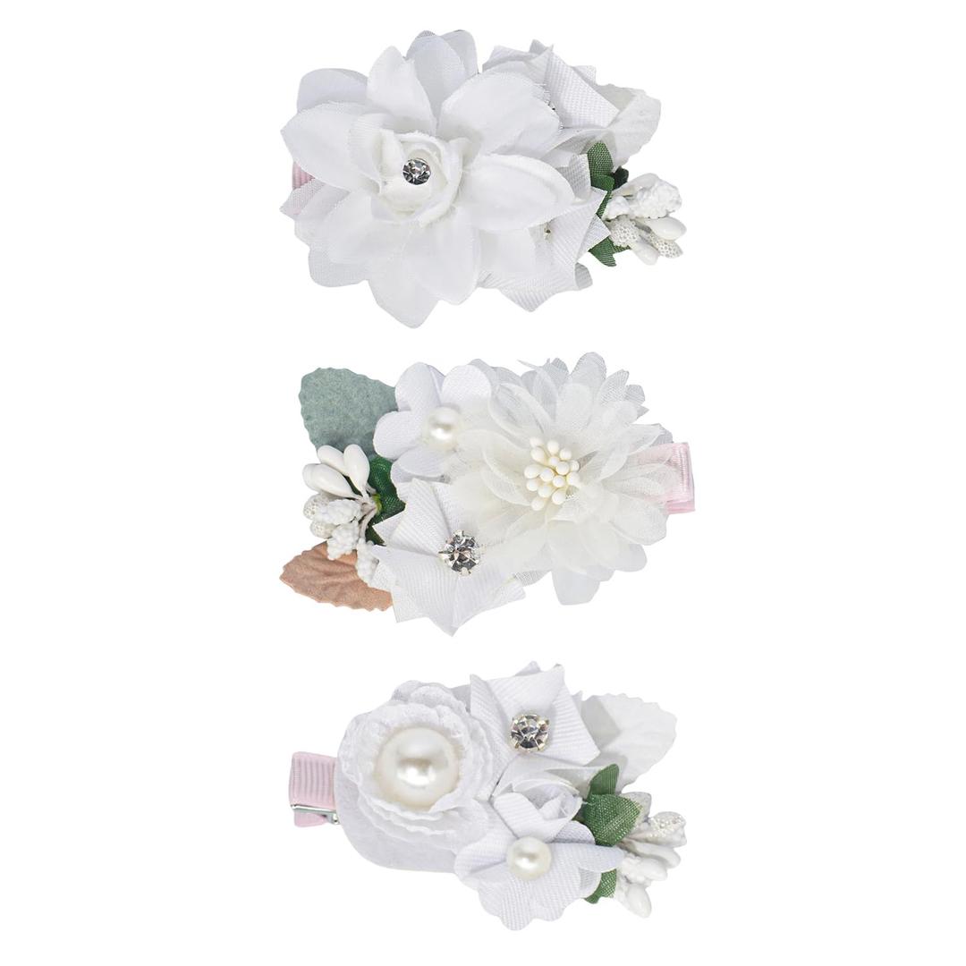 3pcs Girls Flower Hair Clips, Floral Hair Barrettes w/Boutique Fully Lined Alligator, Hair Bows for Baby Newborn Toddler