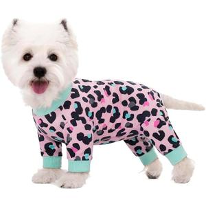 Dog Surgery Recovery Suit, Dog Onesie for Surgery Female Male Dogs, Dogs Pajamas Long Sleeve, Small Dogs Onesie, Abdominal Wound Bandages Surgical Suit, Cat Recovery Suit for Shedding Skin Disease (Pink Leopard) L