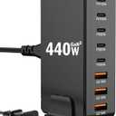 USB C Charger Block Charging Station 440W GAN3, 100W Laptop Charger Multi Port Charging Station 8 Port Hub Brick Compatible with Laptops, MacBook, iPhone, iPad, Samsung, Google, Watch, Earbuds etc
