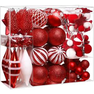 SHareconn 112ct Christmas Tree Balls Ornaments, Classic Pearl Gift Box, Shatterproof Plastic Decorative Baubles for Xmas Tree Decor Holiday Wedding Party Decoration with Hanging Hooks, Red & White
