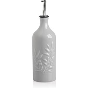 Sweejar Ceramic Olive Oil Dispenser Bottle, 20 Oz Relief Opaque Oil Cruet Protects Oil To Reduce Oxidation, Suitable for Storage Oil, Vinegar, Soy Sauce, Coffee Syrup, Liquids, Set of 1 (Gray)