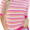 Saodimallsu Womens Short Sleeve Striped Sweater Tops Summer Color Block Crew Neck Cute Colorful Going Out Shirts, M