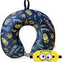 MINISO Minions Travel Neck Pillow with Eye Mask, Cute Cartoon 100% Memory Foam Neck Support Pillow, Lightweight Travelling Pillow Set for Airplane, Car and Home Use