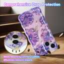 Case for iPhone 15, Colorful Retro Oil Painting Aesthetic Flowers Glossy Design Cute Curly Wavy Edge Easy Grip Soft Bumper Protective Slim Thin Phone Cover Case for Women Girly, Purple