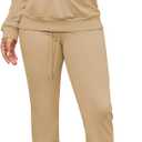 Women's Sweatsuits Sets 2 Piece Outfits Drawstring Hoodies Stacked Jogger Sweatpants Tracksuits Casual Set (Beige, S)