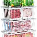 iSPECLE Deep Freezer Organizer Bins - 4 Pack Stackable Small Freezer Organizer Bins for 5 to 9 Cu.FT Small Chest Freezer Sort Frozen Food Easy to Get Food from Bottom without Digging in Freezer, White
