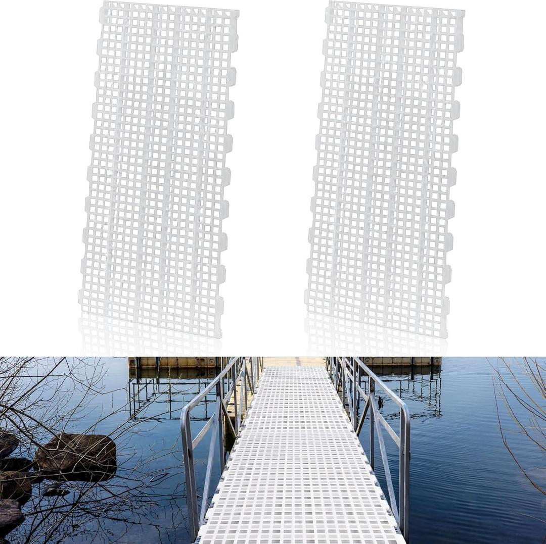 Maxdot 2 Pcs 4 x 2 ft Composite Decking Boards Polypropylene Deck Panels Dock Decking Boards Self Assembly for Back Yard, Patio Flooring, Pool, All Weather Use, White