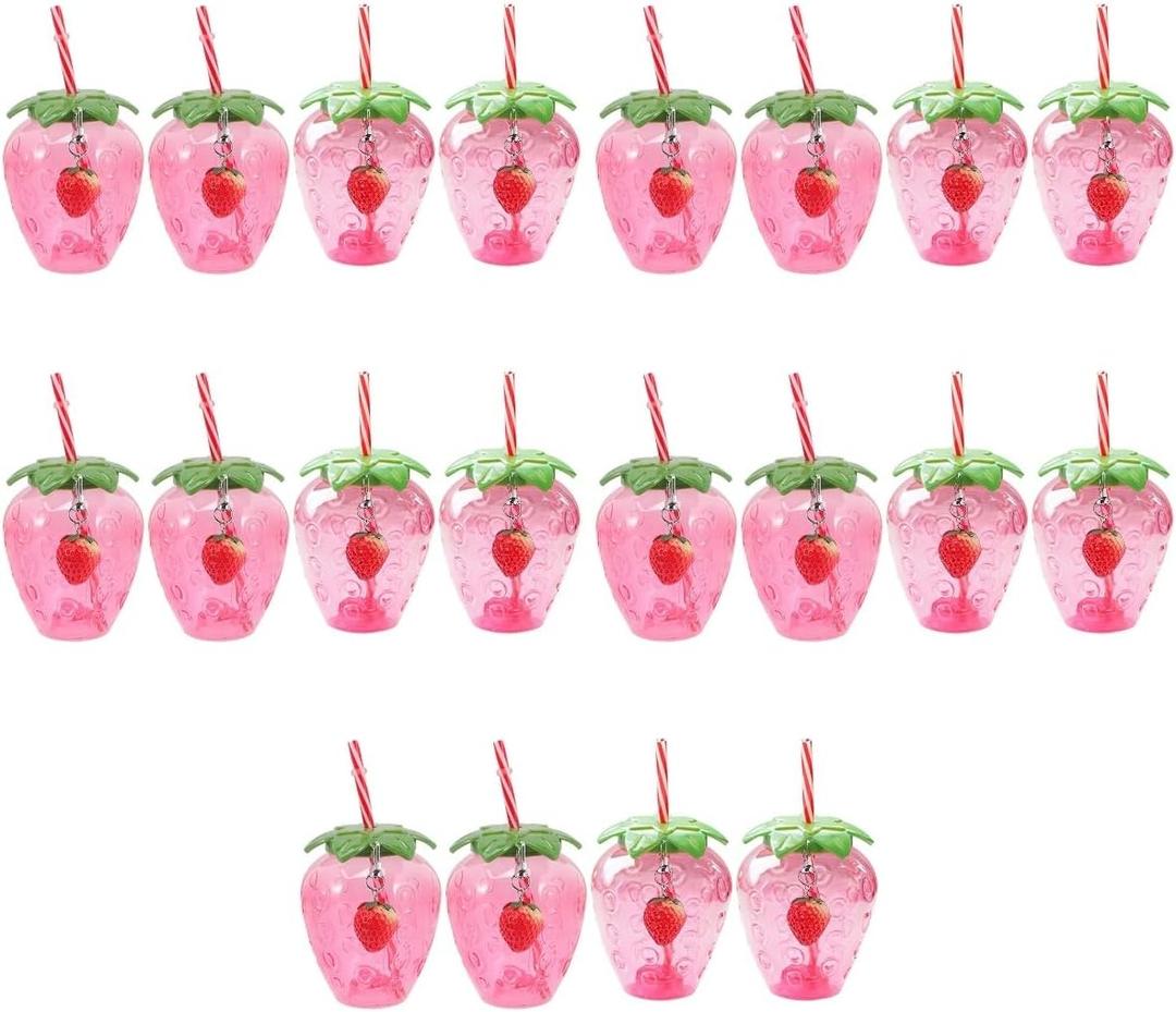 HOMSFOU 20 Pcs 17 Oz Strawberry Cup Strawberry Water Drinking Cup with Straw Strawberry Tumbler Drinking Bottles Mug for Hawaiian Summer Party