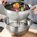18/8 Stainless Steel Microwell Colander, 5QT Large Capacity with Handle Kitchen Food Strainer5QTColander+5QT Mixing bowl)