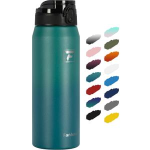 Fanhaw 24 Oz Insulated Stainless Steel Vacuum Water Bottle with Anti-Dust Pop-Open Lid - For Kids, Women, Men | Leak & Sweat Proof (Green Blue)