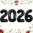 Black 2026 Balloons, 16 Inch Foil 2026 Number Balloons, Grad Balloons for Class of 2026 Graduation Party, Black Matellic Foil New Year Birthday Home Office Party Supplies