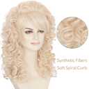 Miss U Hair 60s Long Curly Blonde Beehive Wig for Women 80s Vintage Costume Wig with Bangs for Halloween Party