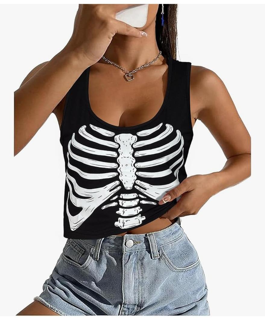 No Brand Halloween Shirts for Women: Funny Skeleton Graphic Tank Tops Sleeveless Vest Horror Costume Casual Workout T-Shirt M