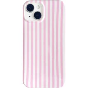 Pink and White Striped Phone Case for iPhone 15,Cute Aesthetic Vertical Stripes Classic Retro Girls Women Slim Protective Cover for iPhone 15 6.1in,Pink White