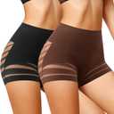 High Waisted Boyshorts Underwear for Women Tummy Control Sexy Mesh No Show Shapewear Panties for Ladies (Black, M)