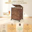 Livole Wicker Laundry Hamper with Lid & Wheel, 23.8 Gallon (90 L) Handwoven Water Hyacinth Laundry Basket with Removable Liner & Handles, Sturdy Steel Frame for Bedroom Bathroom Laundry Room Espresso