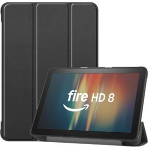 Amazon Fire HD 8 Tablet Case,Tablet Case Fits Amazon Kindle Fire HD 8 & 8 Plus Tablet (812th/10th Generation, 2024/2022/2020 Release) Trifold Stand Cover with Backshell with Auto Wake/Sleep. (Black)