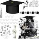 Boao 36 Pcs Graduation Cake Decorations Congrats Grad Cake Toppers Class of 2026 Cap Diploma She Believed She Could Rose Butterfly Decor for Girls 2026 Graduation Party Supplies(Silver)