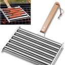 9.5 Inch Long Hot Dog Roller for bbq Grill, Evenly Cook Sausage Roller Rack Stainless Steel Corn grill with Detachable Wooden Handle for Outdoor Cooking and Barbecue