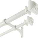 Double Curtain Rods for Windows 36 to 72 Inches, Heavy Duty Double Curtain Rod with Square Retro Finials and Double Aluminum Bracket, Adjustable Double Rod for Curtains, Antique White