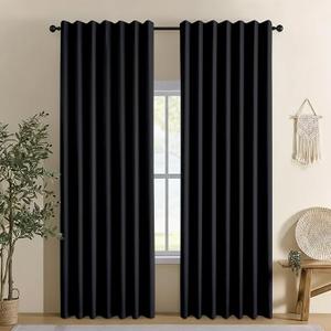 CYCMACO Linen 100% Blackout Curtains for Bedroom, Back Tab/Rod Pocket Room Darkening Curtains, Blackout Curtain for Living Room, Pinch Pleated Curtain(2 Panels Set, 42" W X 84" L, Black)