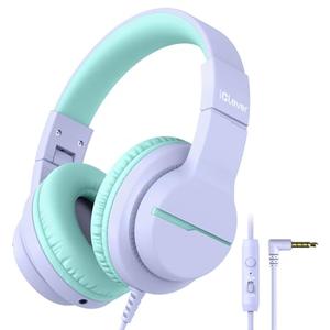iClever HS19 Kids Headphones for School with Microphone, Safe Volume Limiter 74/85dBA, Over-Ear Girls Boys Headphones for Kids with FunShare Foldable Wired for iPad/Travel (Purple)