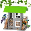 Metal Bird Feeders for Outdoors Wild Bird Feed with 2 Suet Cage Cake Squirrel Proof Hanging Feeder Large Capacity Wild Bird Feeder Easy Clean&Anti-Rust Attracting Birdhouse Green