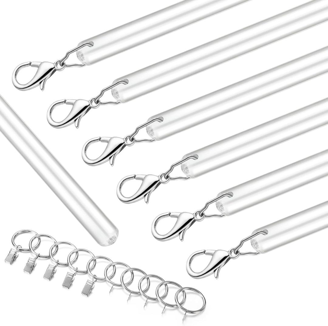 Shimeyao 10 Set 36 Inch Clear Acrylic Curtain Pull Wand with Metal Rings and Hooks, Clear Curtain Wands, Invisible Drapery Wand for Drapery and Grommet Curtains