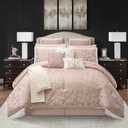 Stratford Park Blush Paisley Comforter Set Queen Size, 14 Piece, Jacquard Bedding Sets & Collections,1 Flat Sheet,1 Fitted Sheet, Pillow Shams Bedskirt