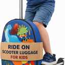 emissary Kids Luggage with Wheels, Hardside Toddler Carry On Suitcase Set, Lightweight Rolling Travel Bag for Boys and Girls, Airline Approved Travel Gifts - Blue Scooter, Small