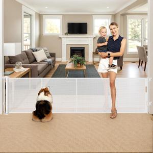 Reinforced 28 Inch Tall Retractable Baby Gates for Dogs - Easy Step Over, 100" Extra Wide Baby Gate with Support Rods, Indoor Mesh Dog Gates for The House Outdoor Retractable Gate Small Pet Gate/White