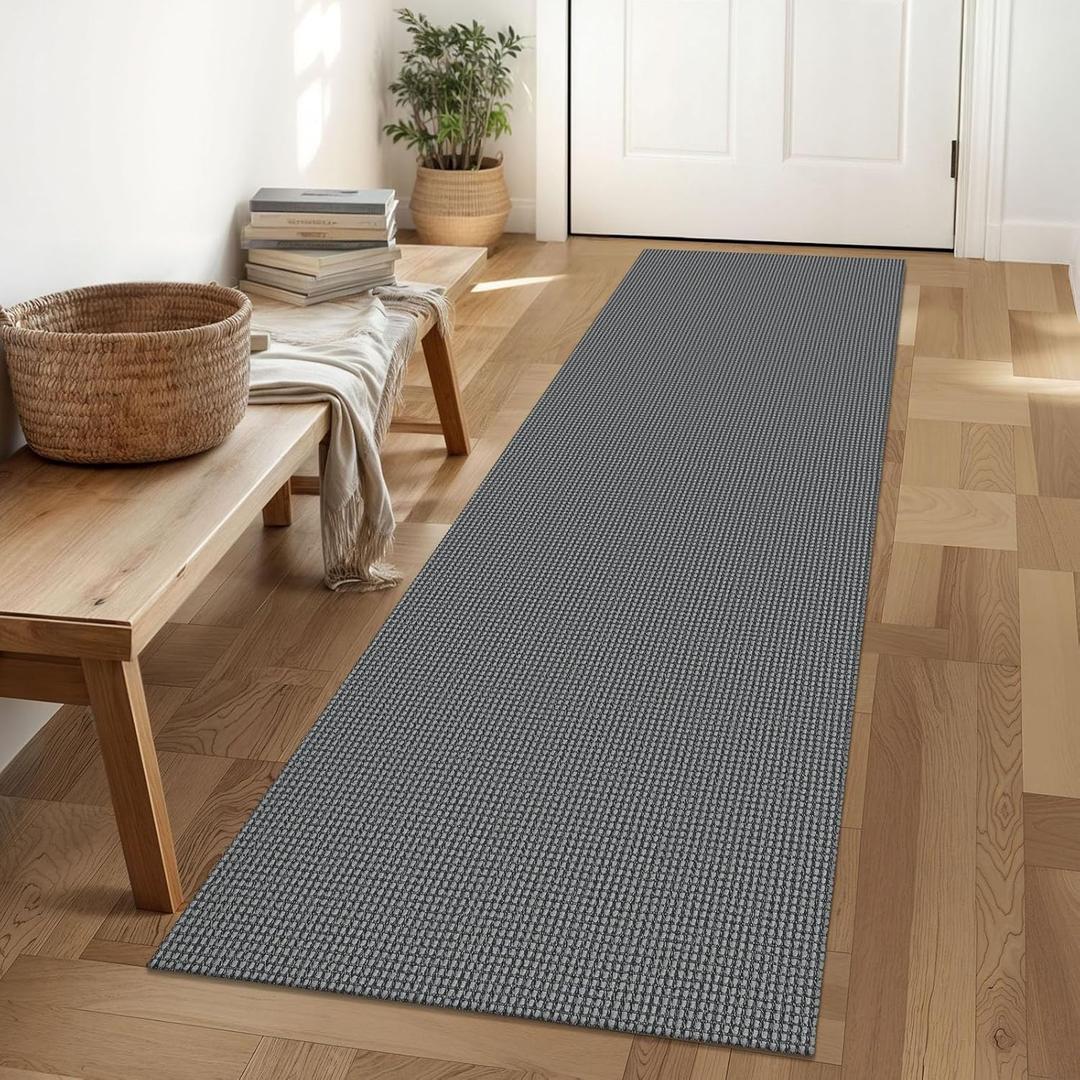 IOHOUZE Washable Runner Rug 2x6 Non Slip Runners for Hallways Entryway Runner Indoor, Kitchen Rugs Woven Cotton Floor Carpet for Kitchen Hall Entrance Bedroom, Dark Grey (2' x 6' (Runner), Dark Gray)