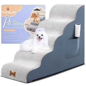 Dog Stairs for Small Dogs, Wide Pet Step with Removable Cover, No Assembly High Density Foam Cat Ramp for Bed or Sofa, 3-Step, Grey (15.7x22.8x15.7in)