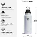 Hydro Flask Water Bottle - Insulated Stainless Steel - Wide Mouth Chug Lid, Non Spill, Leakproof in 40 Oz White