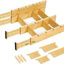 Bamboo Drawer Dividers 4PCS with Inserts, Expandable Kitchen Utensil Drawer Organizers, Adjustable drawer organizer for deep drawers Dresser Closet Underwear Storage Bedroom Bathroom Drawers (16.6"-22")
